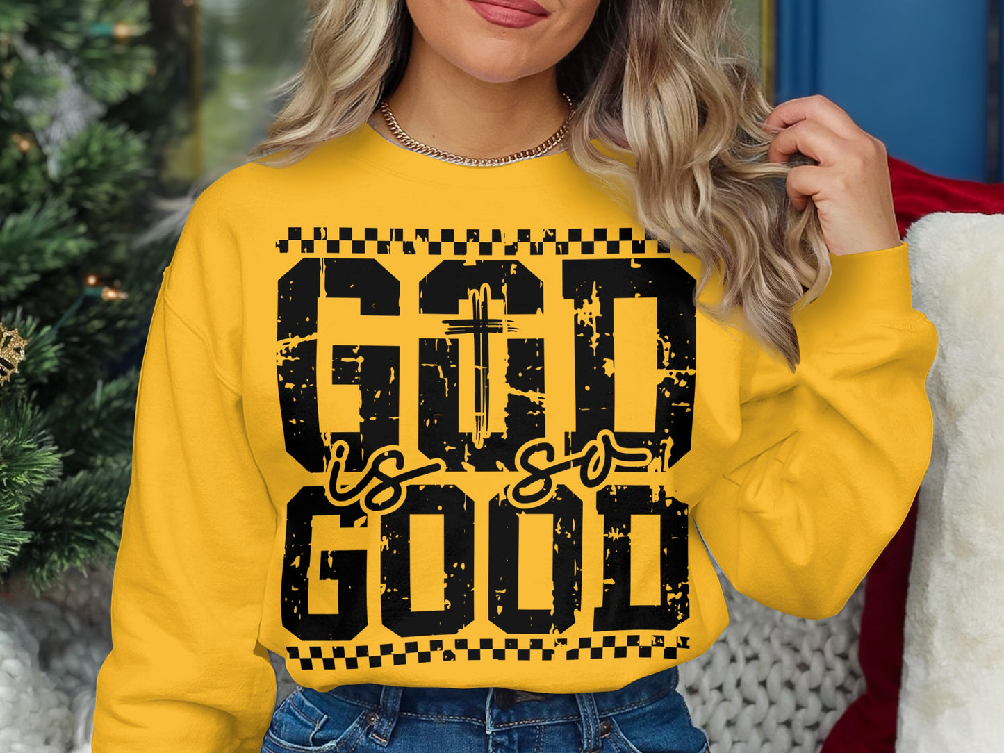 God Is Good Checkered Print Sweatshirt product