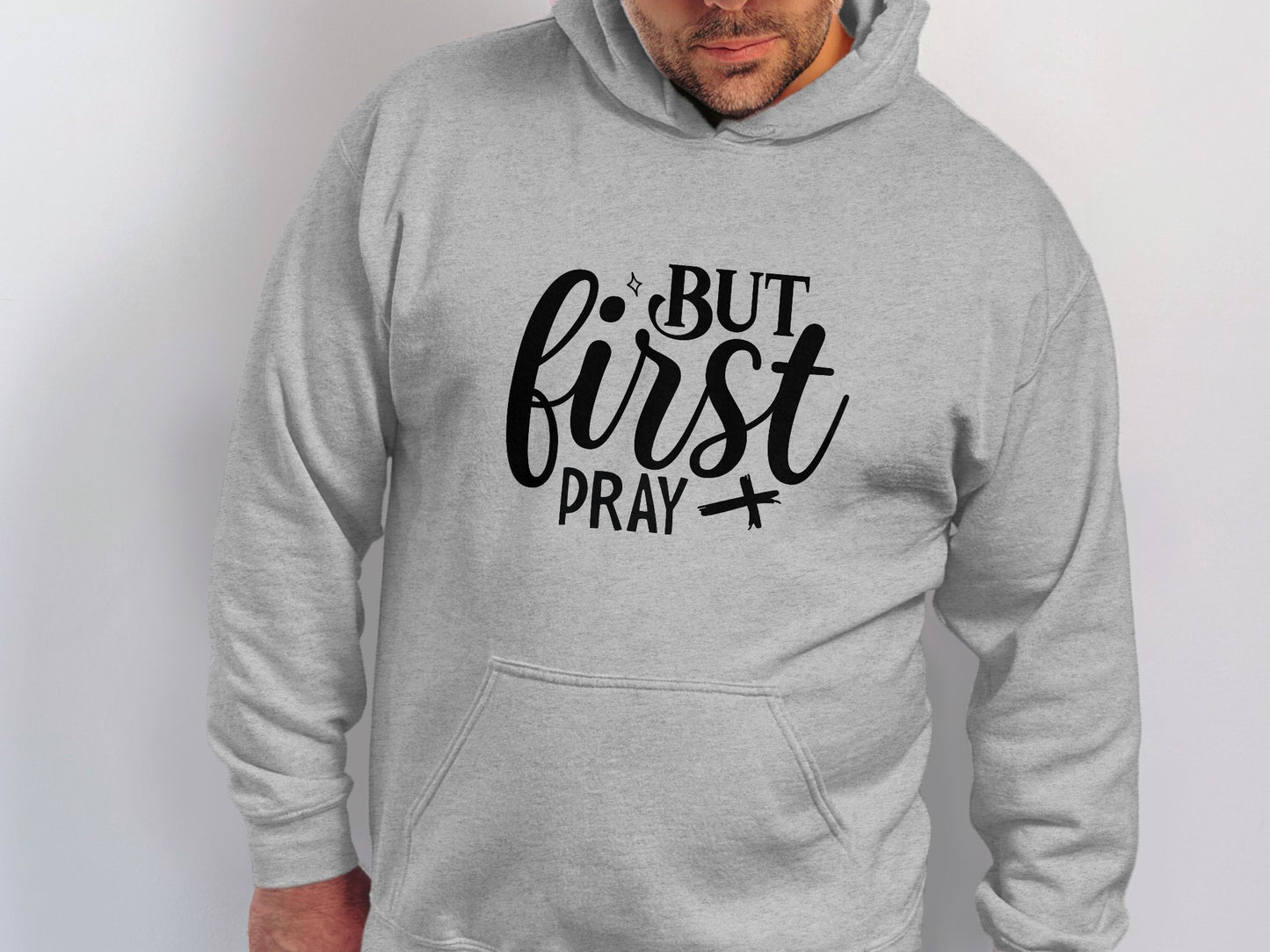 But First Pray Hoodie Inspirational Graphic Print product