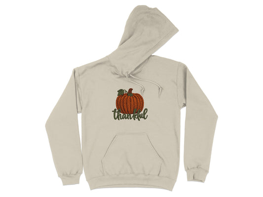 Cozy Hooded Fleece Thankful Pumpkin Design Hoodie