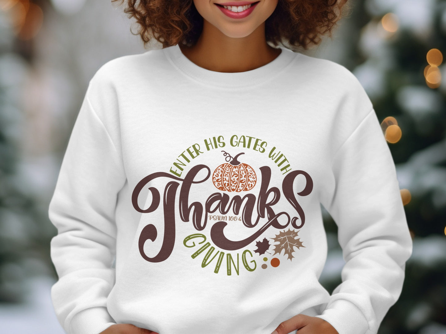 Festive Thanksgiving Sweater with Pumpkin and Leaves