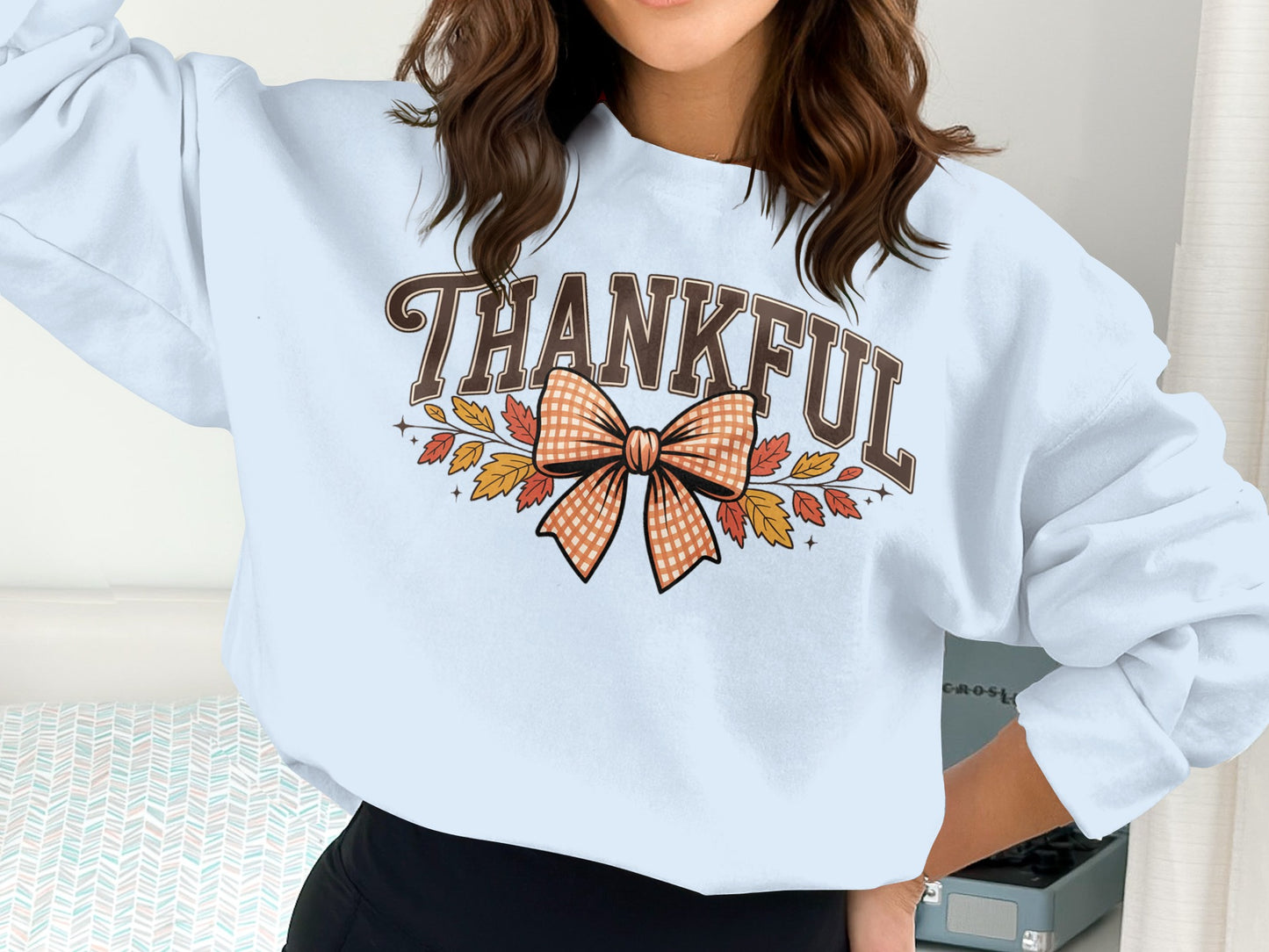 Stylish Cozy Thankful Sweatshirt Autumn Theme Pullover