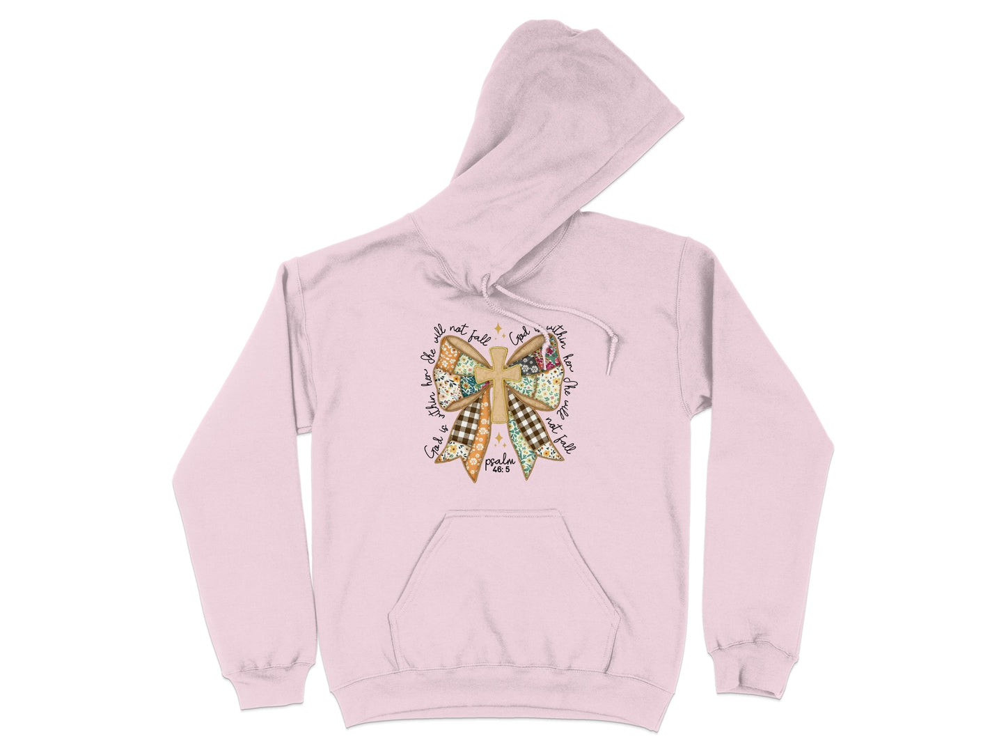 Pink Hoodie with Decorative Bow and Glitter Text Hoodie