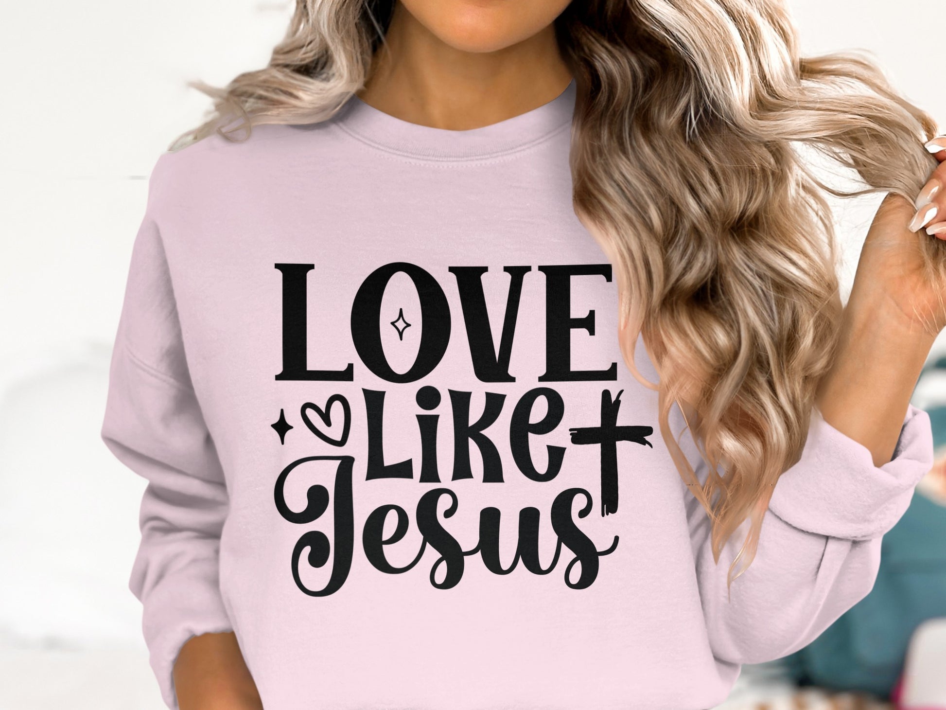 Love Like Jesus Slogan Pink Sweatshirt product type