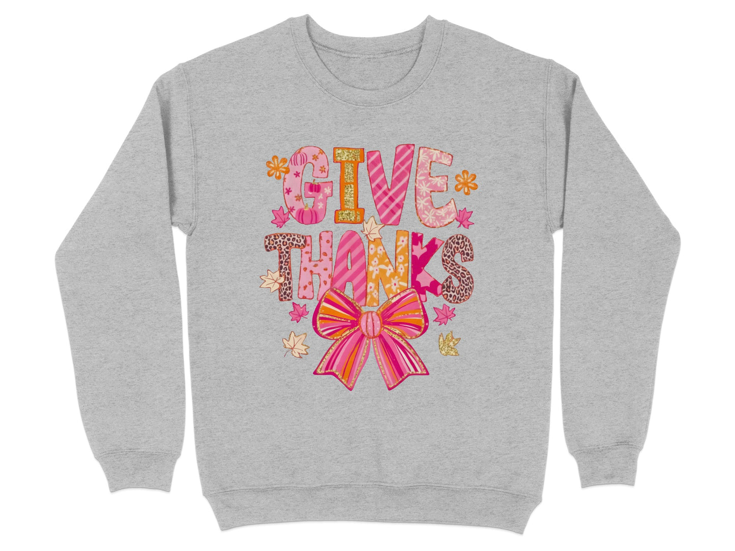Give Thanks Graphic Sweatshirt with Bow Design