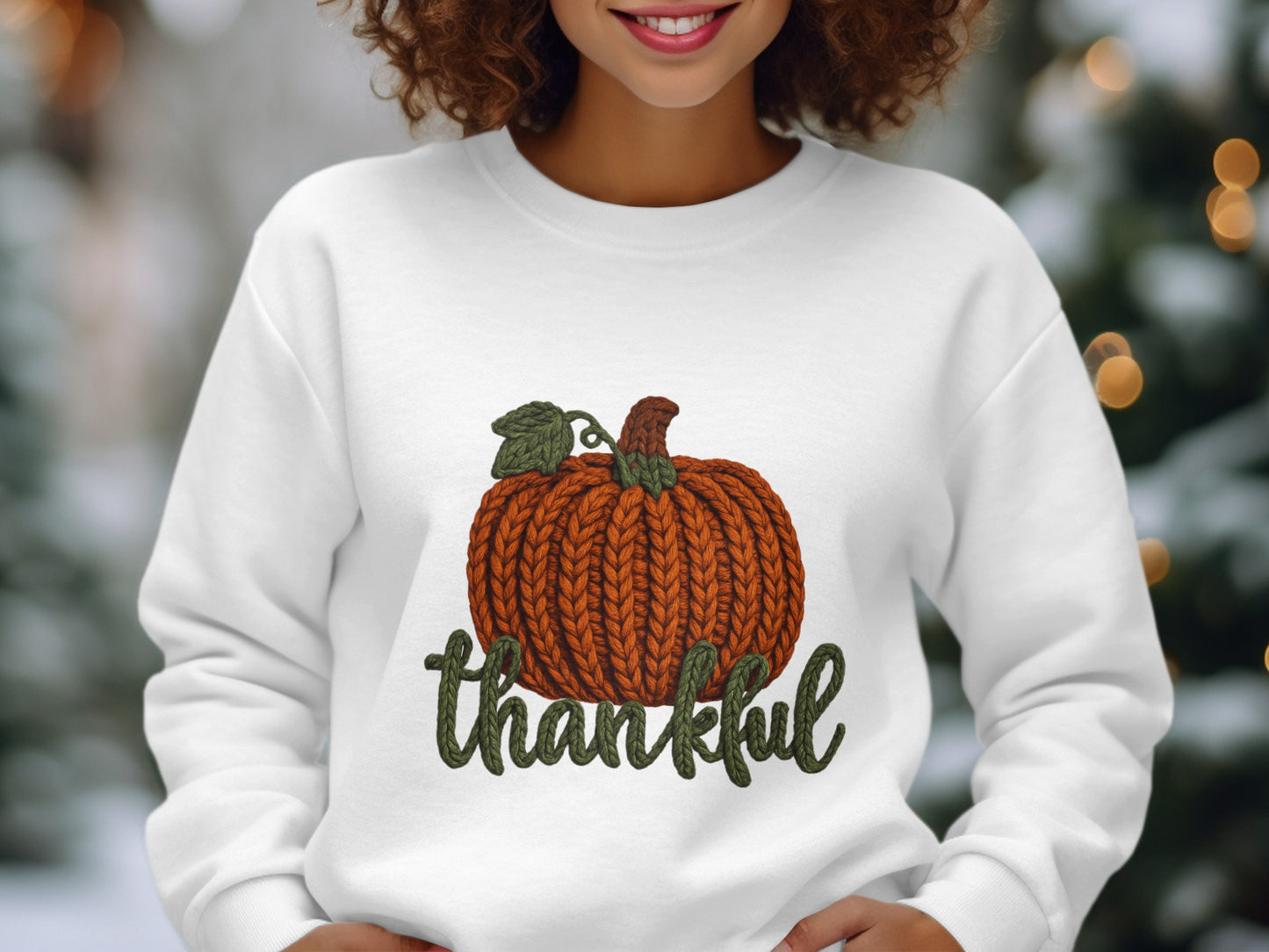 Thankful Pumpkin Knit Design Women's Sweatshirt