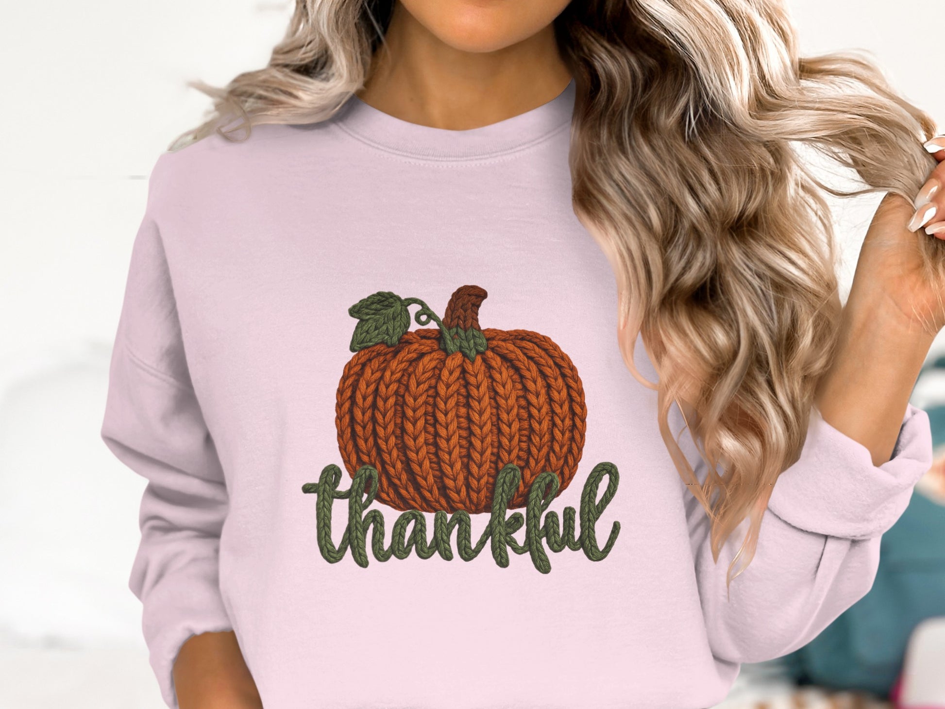 Thankful Pumpkin Embroidery Sweatshirt for Fall