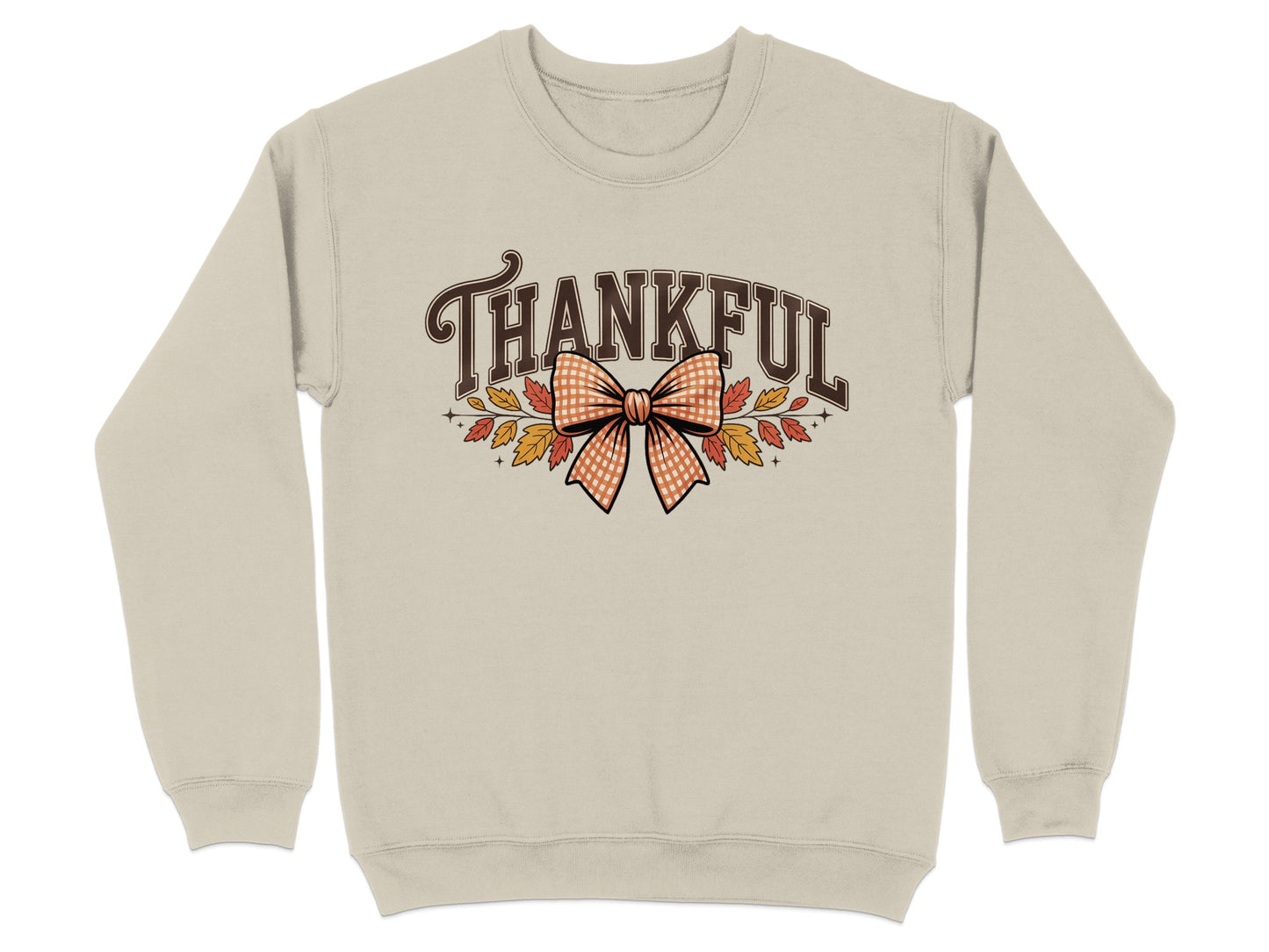 Thankful Sweatshirt with Festive Bow and Leaves Design