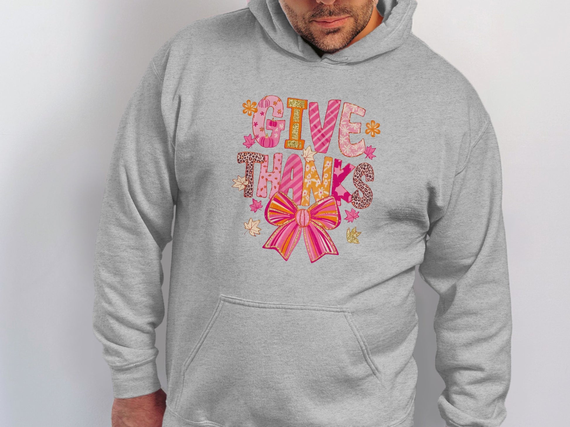 Give Thanks Colorful Bow and Flowers Hoodie