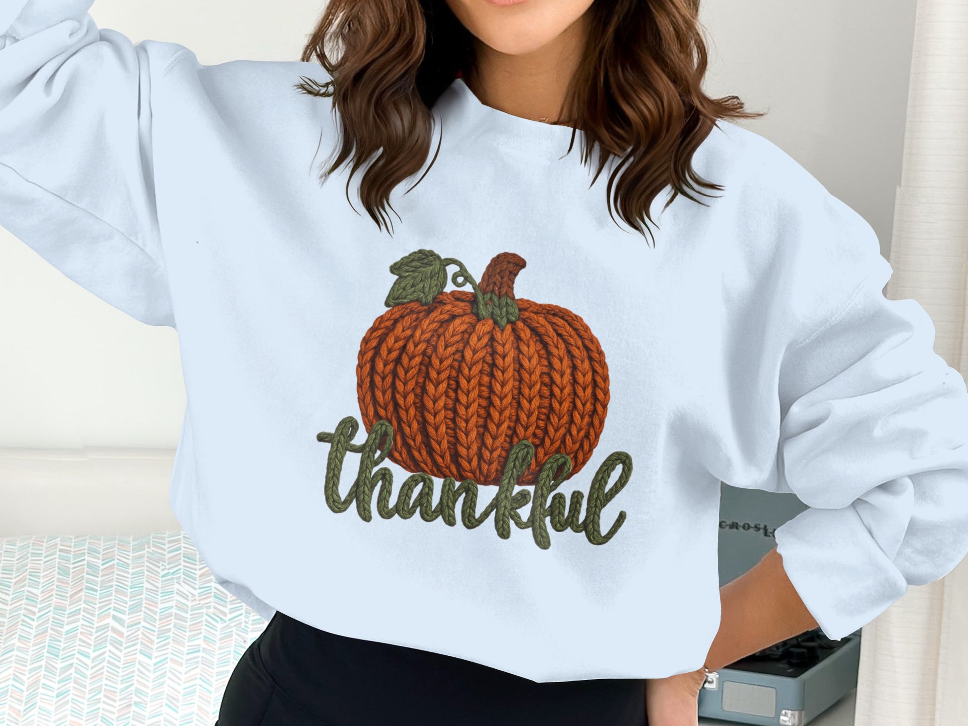 Thankful Pumpkin Embroidery Sweatshirt Design
