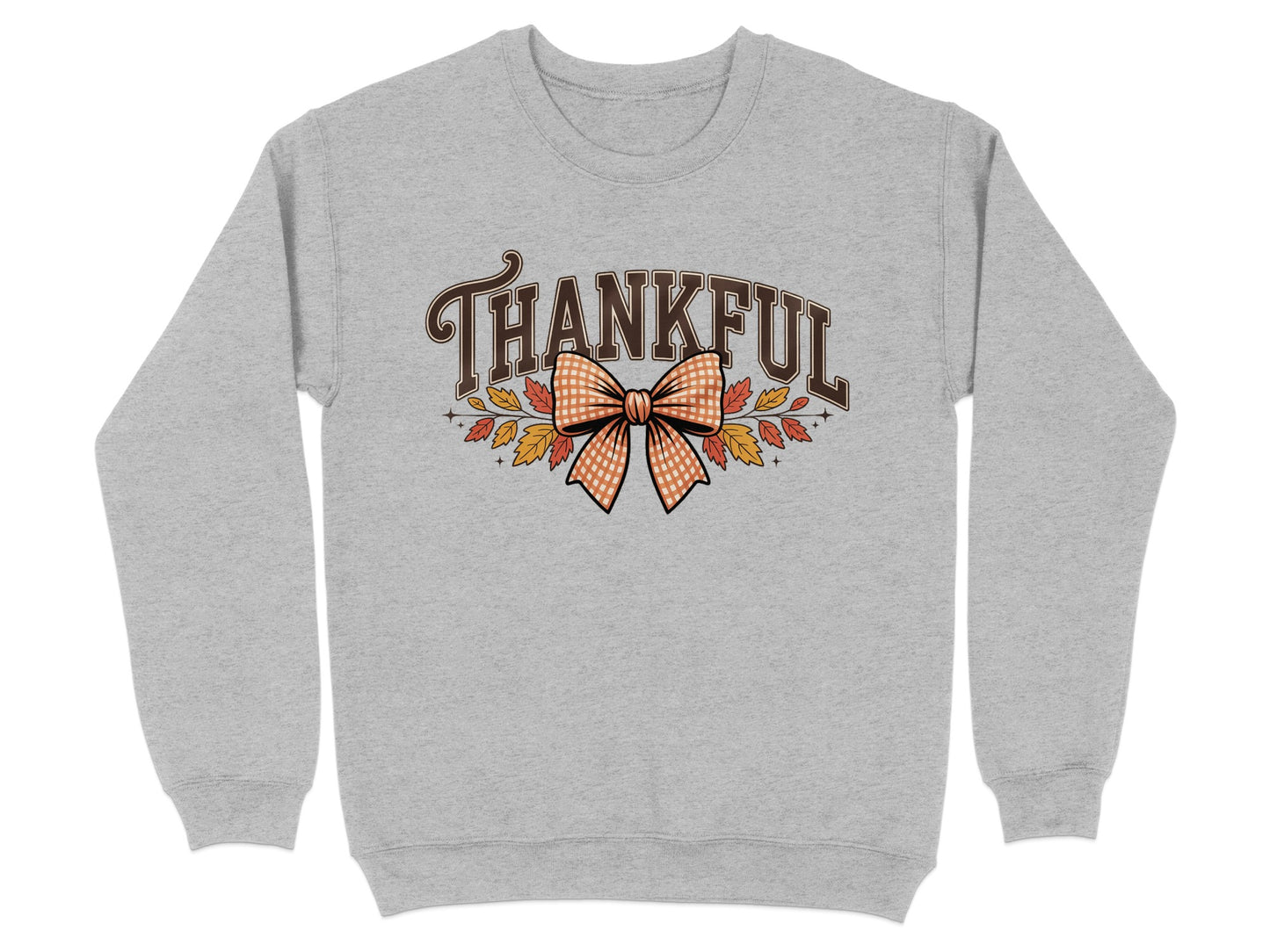 Thankful Sweater with Festive Bow and Autumn Leaves