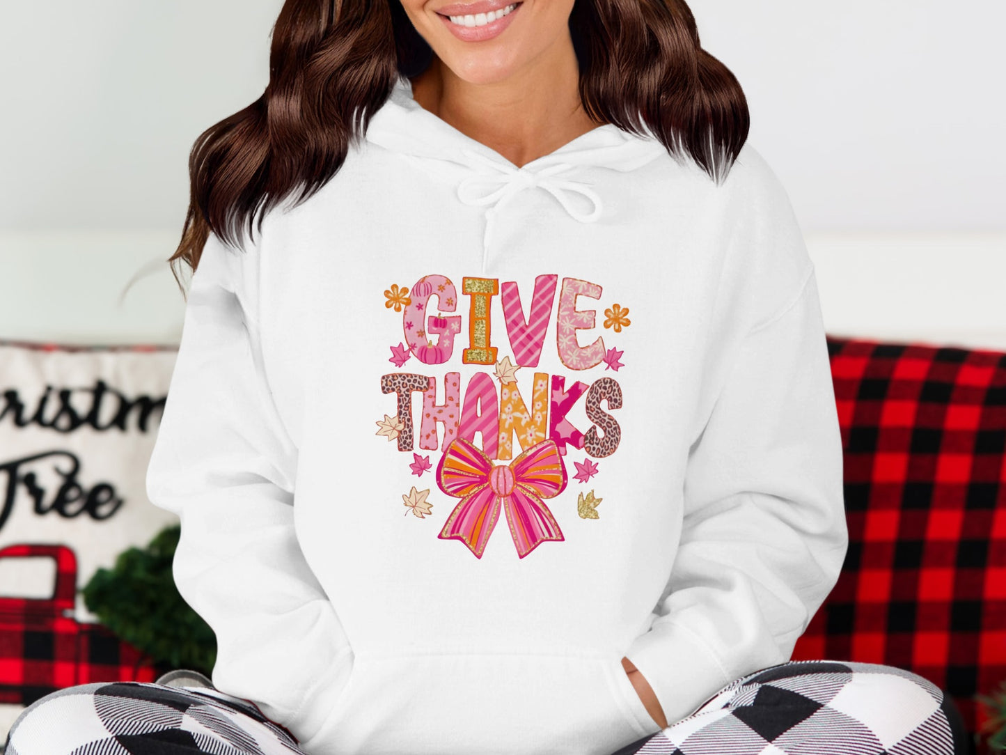 Festive Give Thanks Hooded Sweatshirt for Autumn Wear