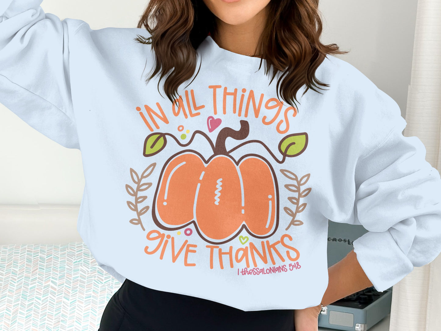 In All Things Give Thanks Pumpkin Design Shirt