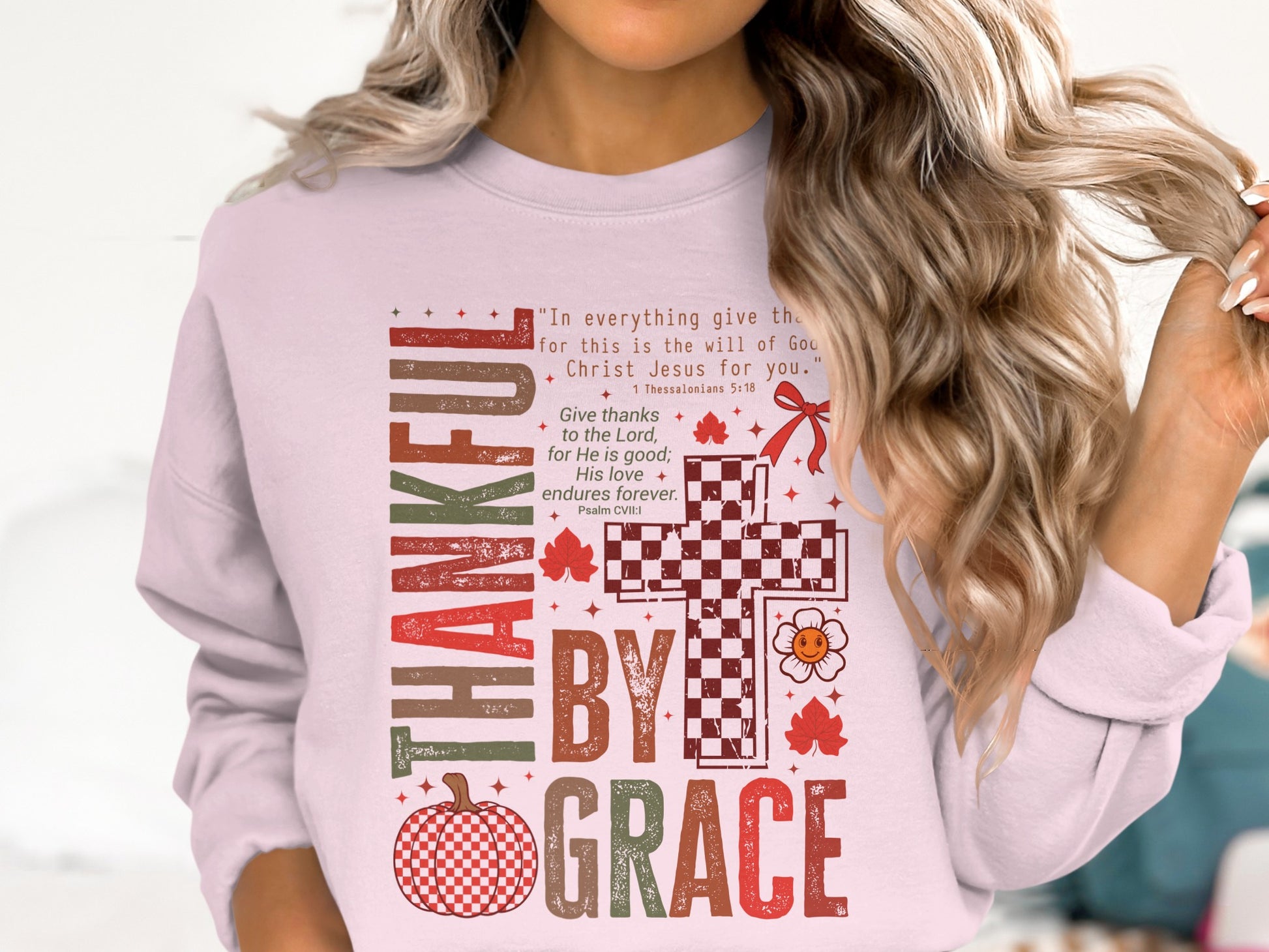 Thankful by Grace Graphic Sweatshirt Faithful Apparel