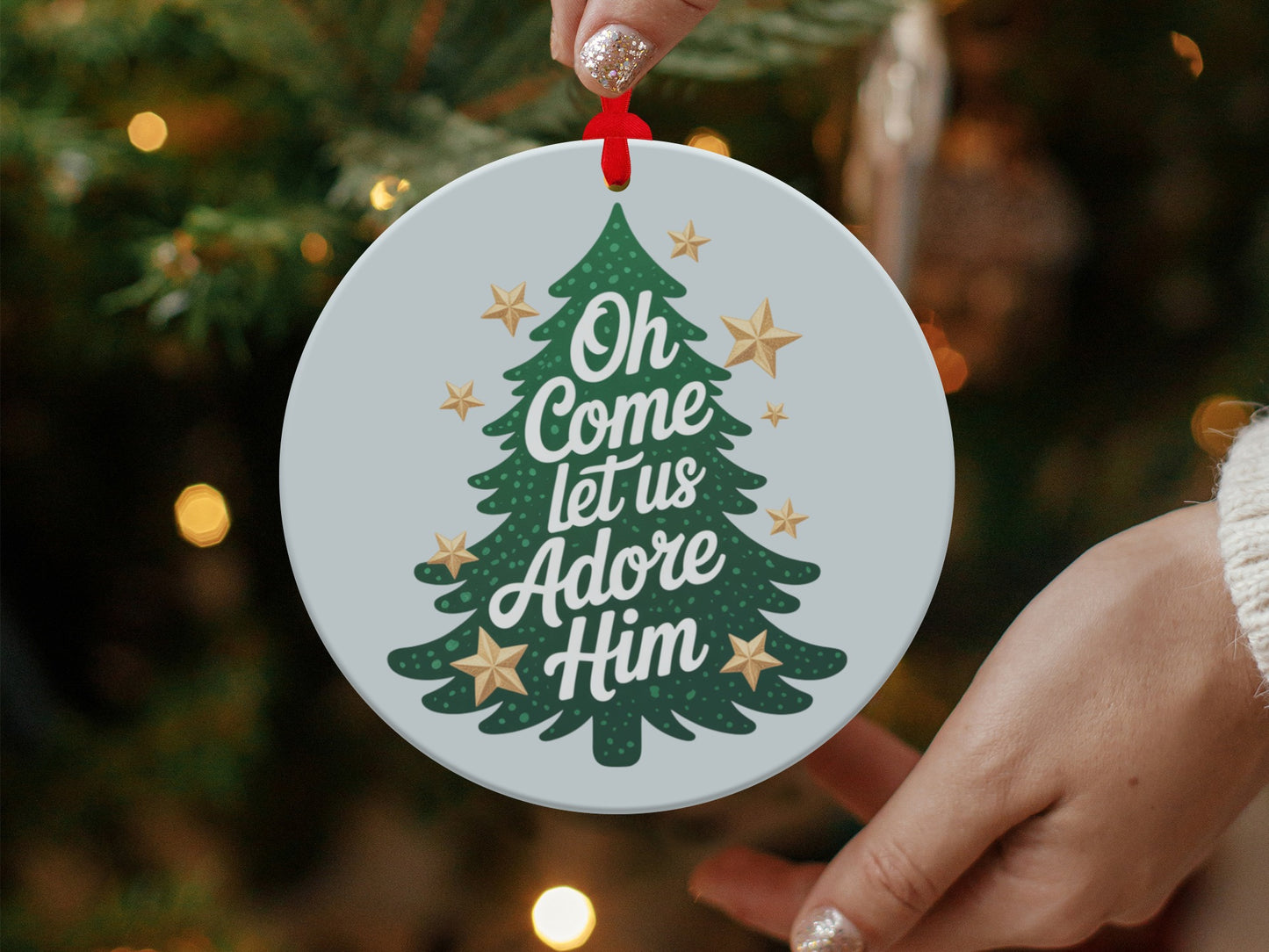 Oh Come Let Us Adore Him Christmas Tree Ornament