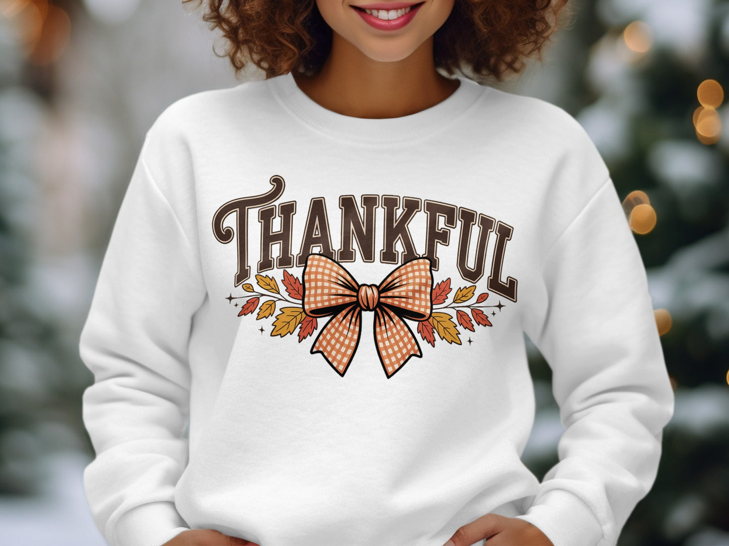 Thankful Hoodie with Autumn Leaves and Bow Design