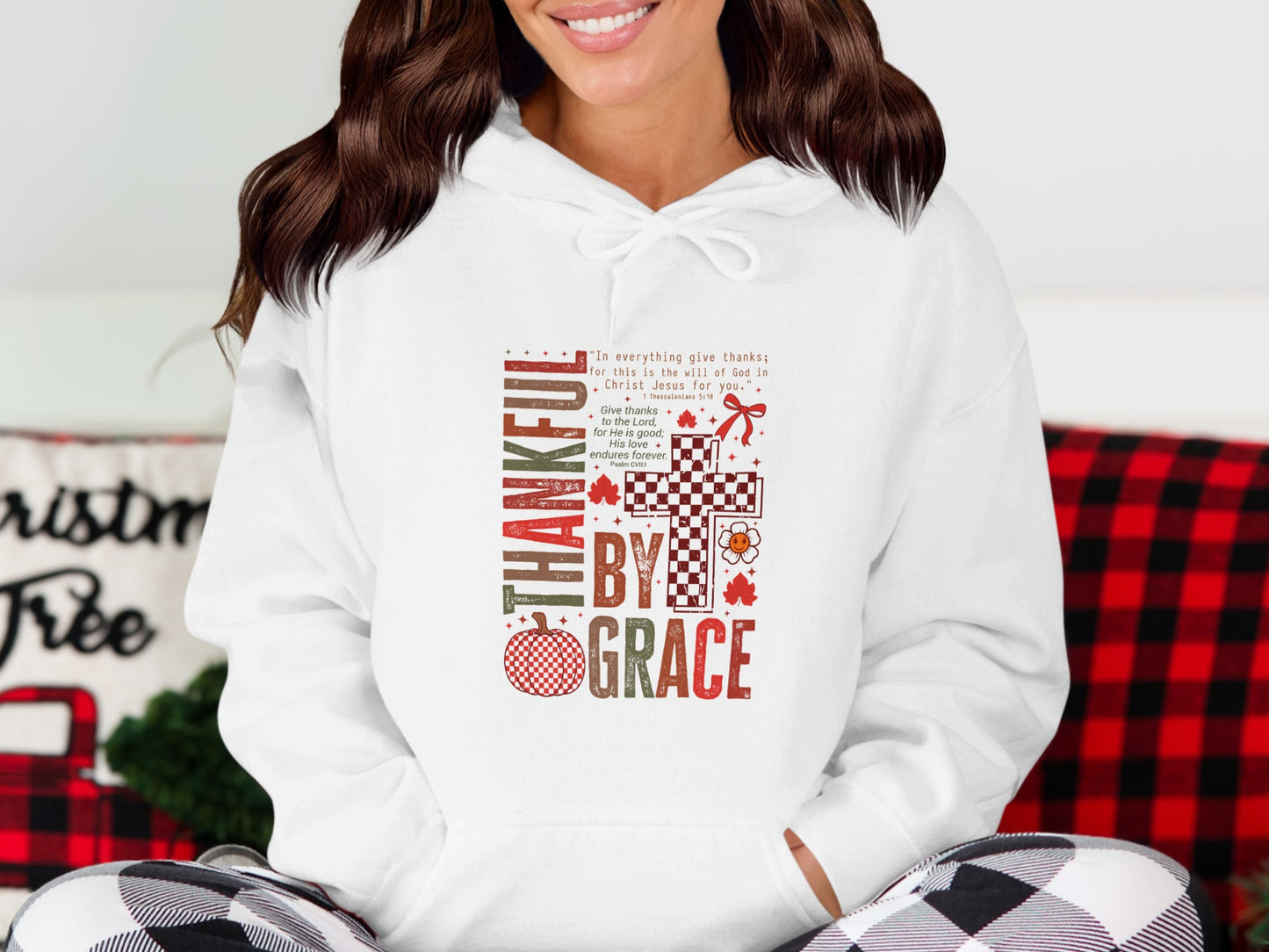 Thankful By Grace Graphic Hoodie for Women Faith