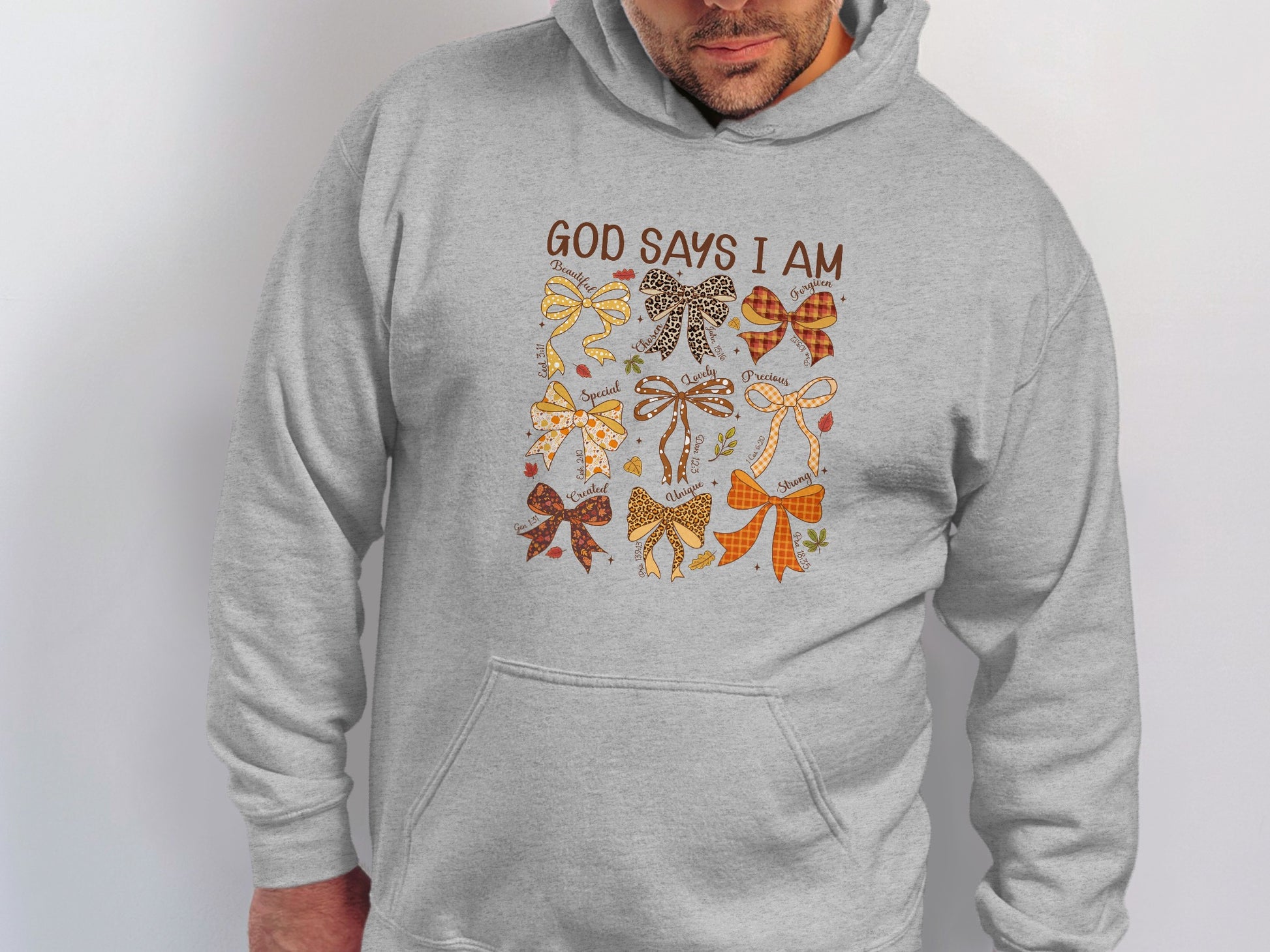 God Says I Am Hooded Sweatshirt with Bow Designs