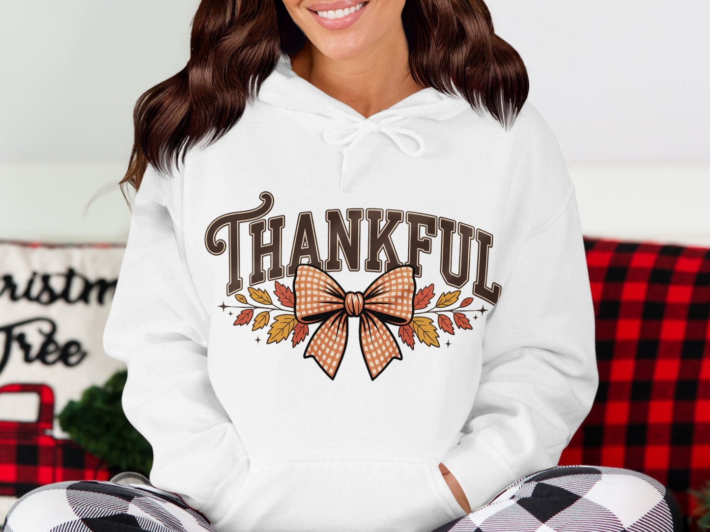 Thankful Hoodie with Bow and Leaf Design for Autumn