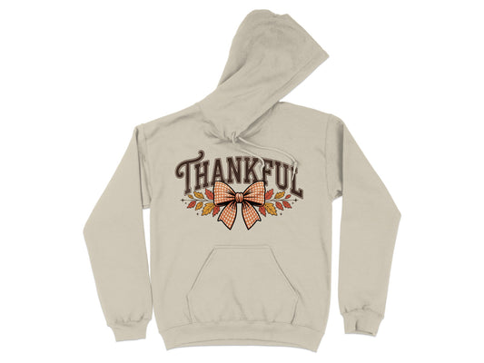 Thankful Hoodie with Festive Bow and Autumn Leaves Design