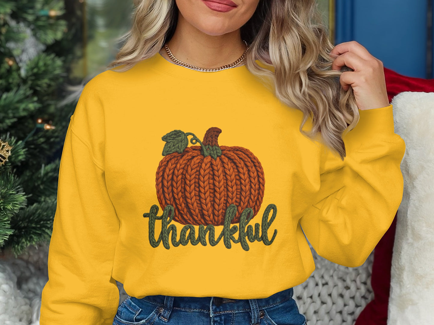 Thankful Sweater with Pumpkin Design for Fall