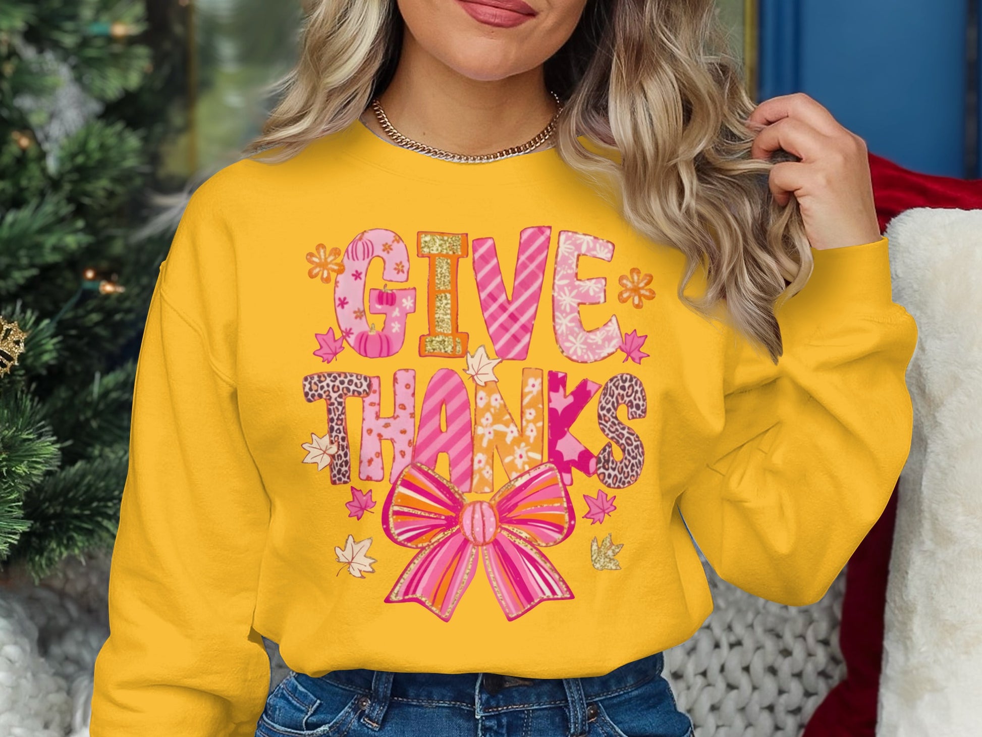 Give Thanks Holiday Yellow Sweatshirt