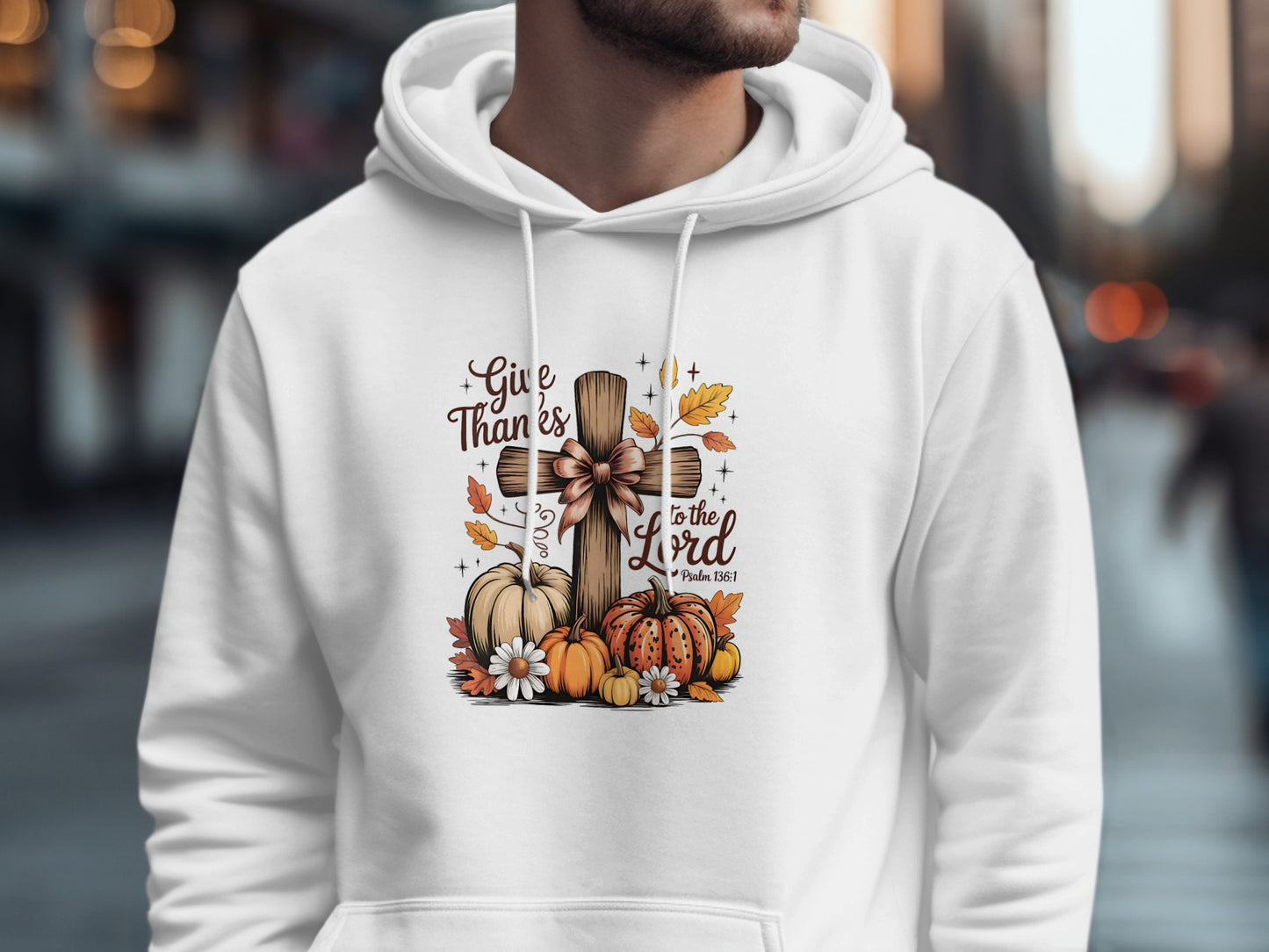 Give Thanks Cross with Pumpkins Hoodie Product