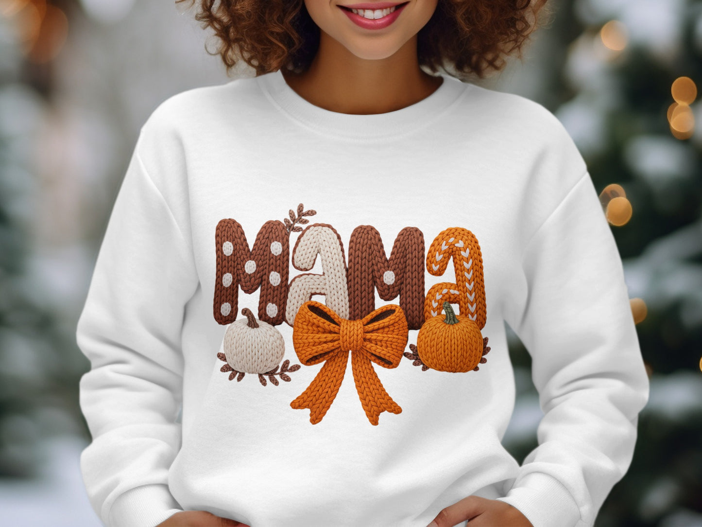 Mama Knitted Pumpkin Bow Design Sweatshirt
