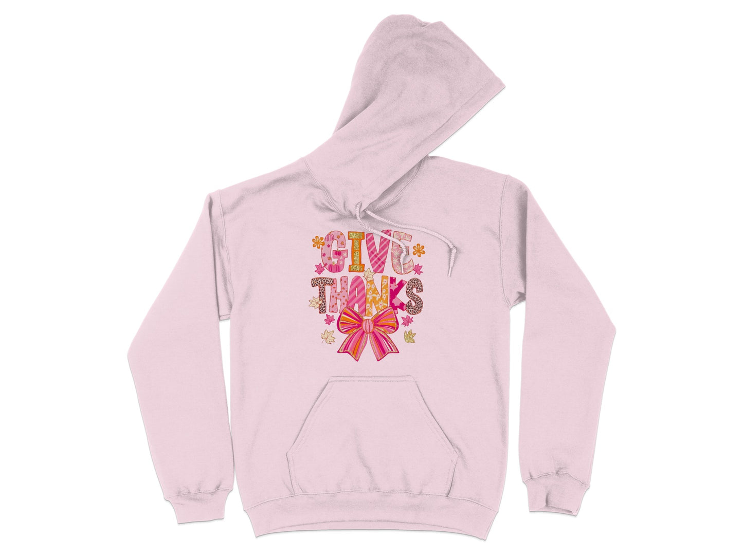 Give Thanks Pink Bow Floral Print Hoodie