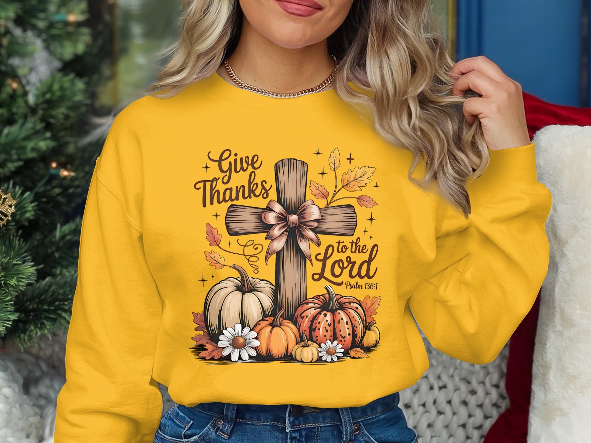 Give Thanks to the Lord Yellow Sweatshirt