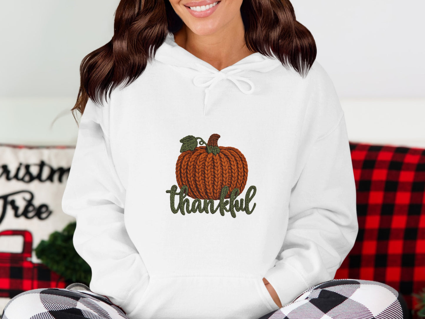 Thankful Pumpkin Embroidery White Hoodie Product