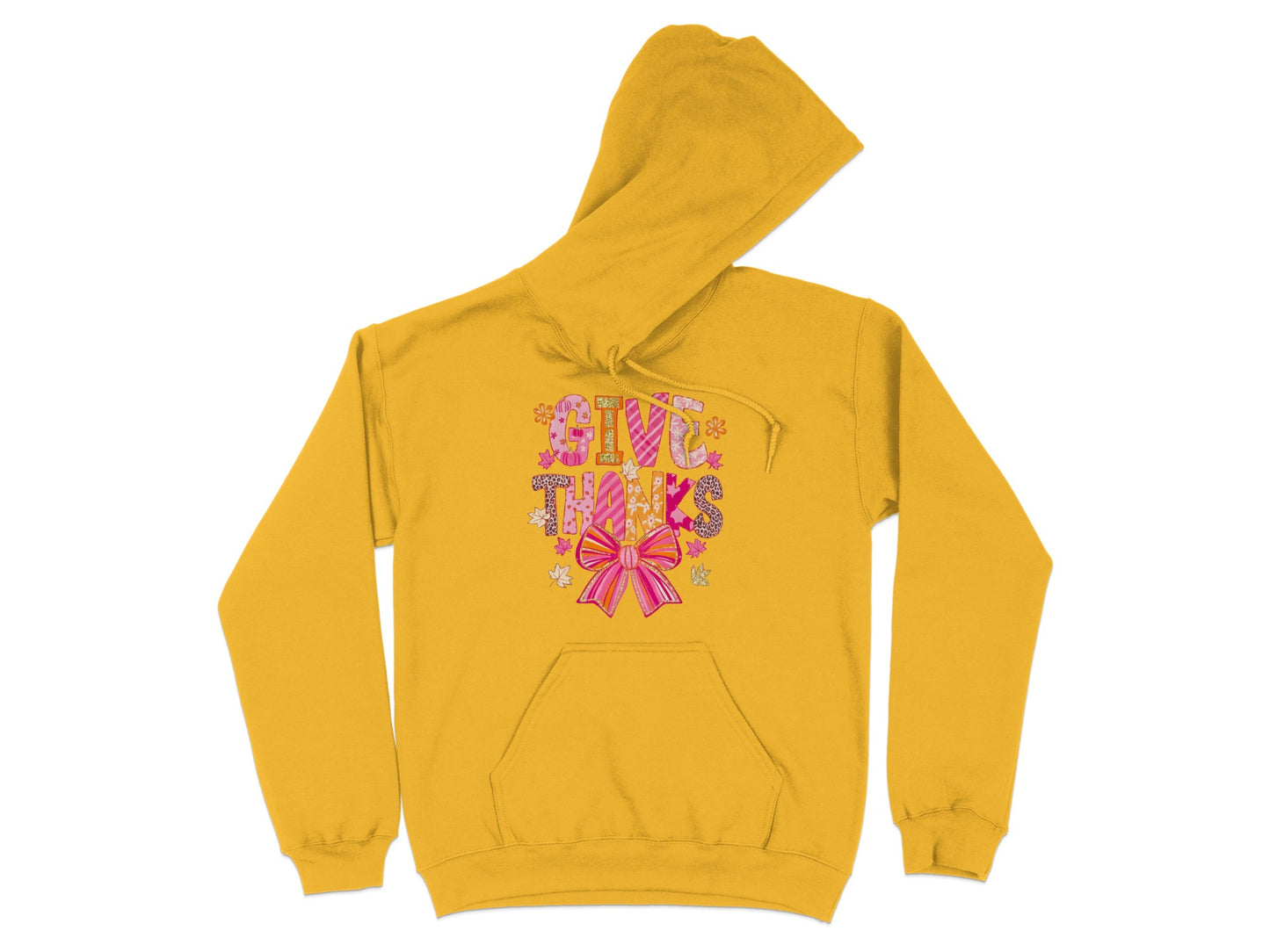 Give Thanks Hoodie with Bright Pink Bow Design