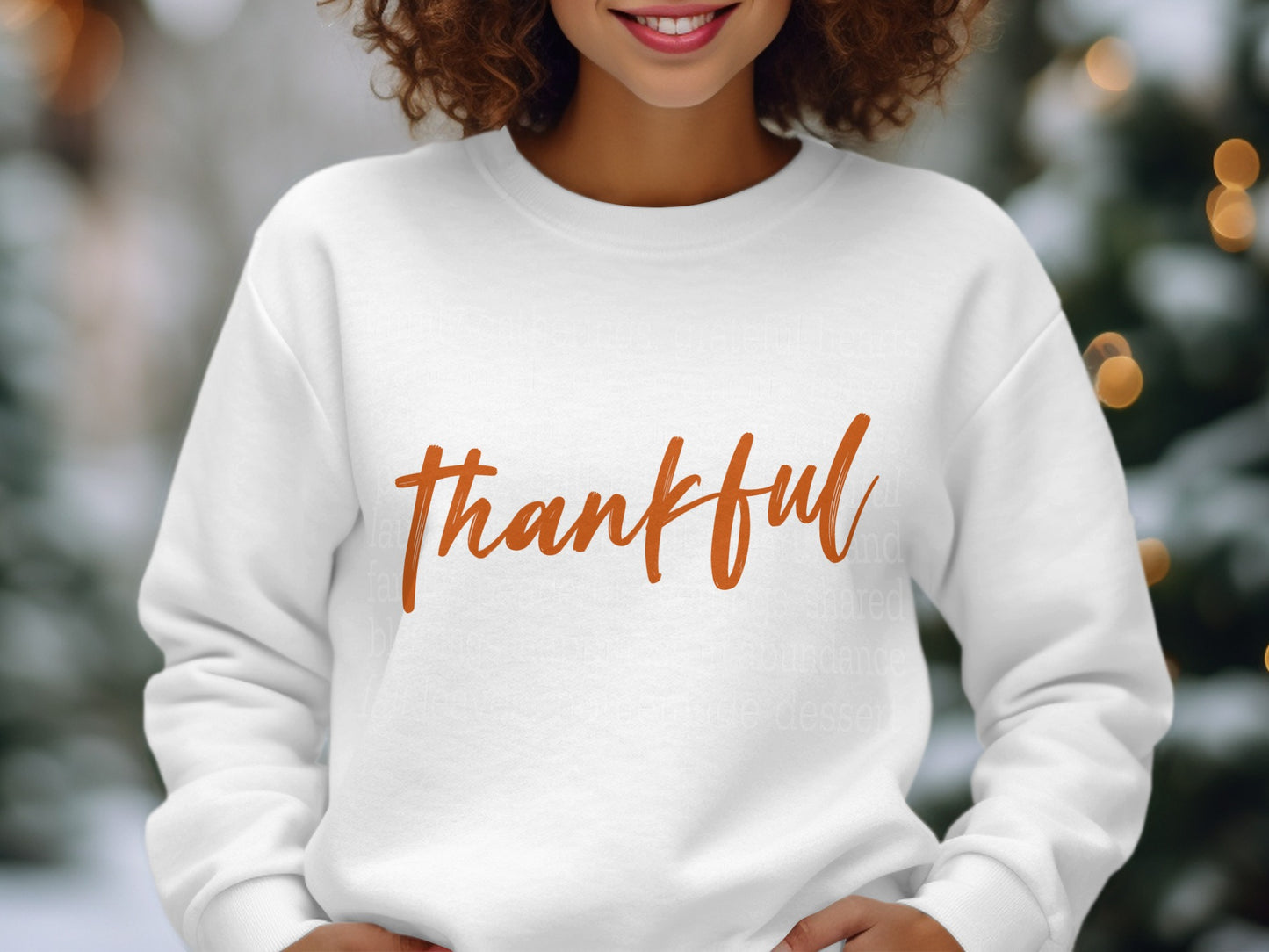 Thankful Script Design Cozy White Sweatshirt Product