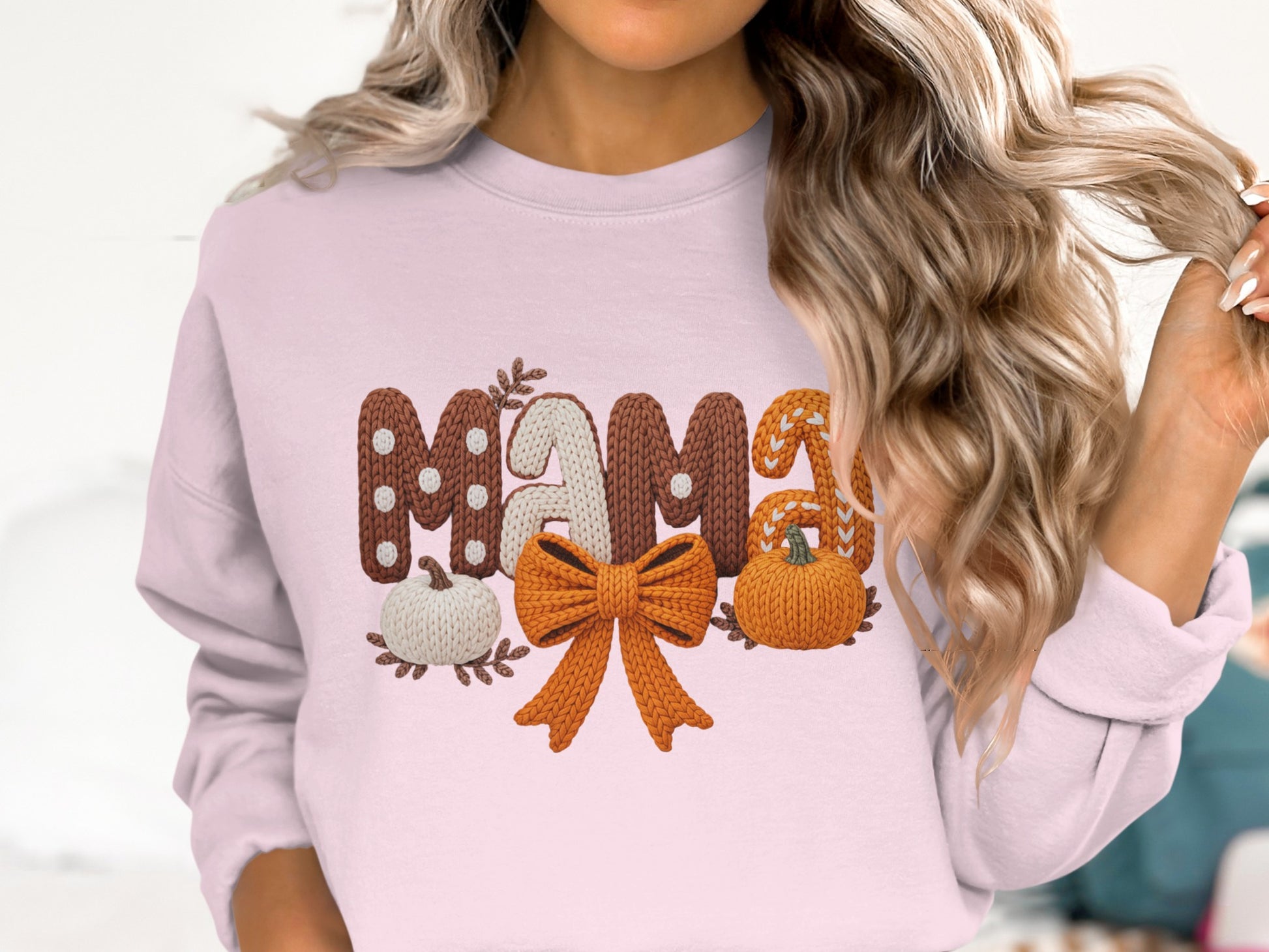 Cute Fall Themed Mama Sweatshirt Long Sleeve Top