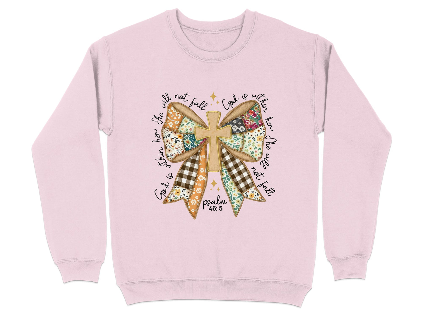 Cute Psalm 46:5 Multicolored Bow Graphic Sweatshirt