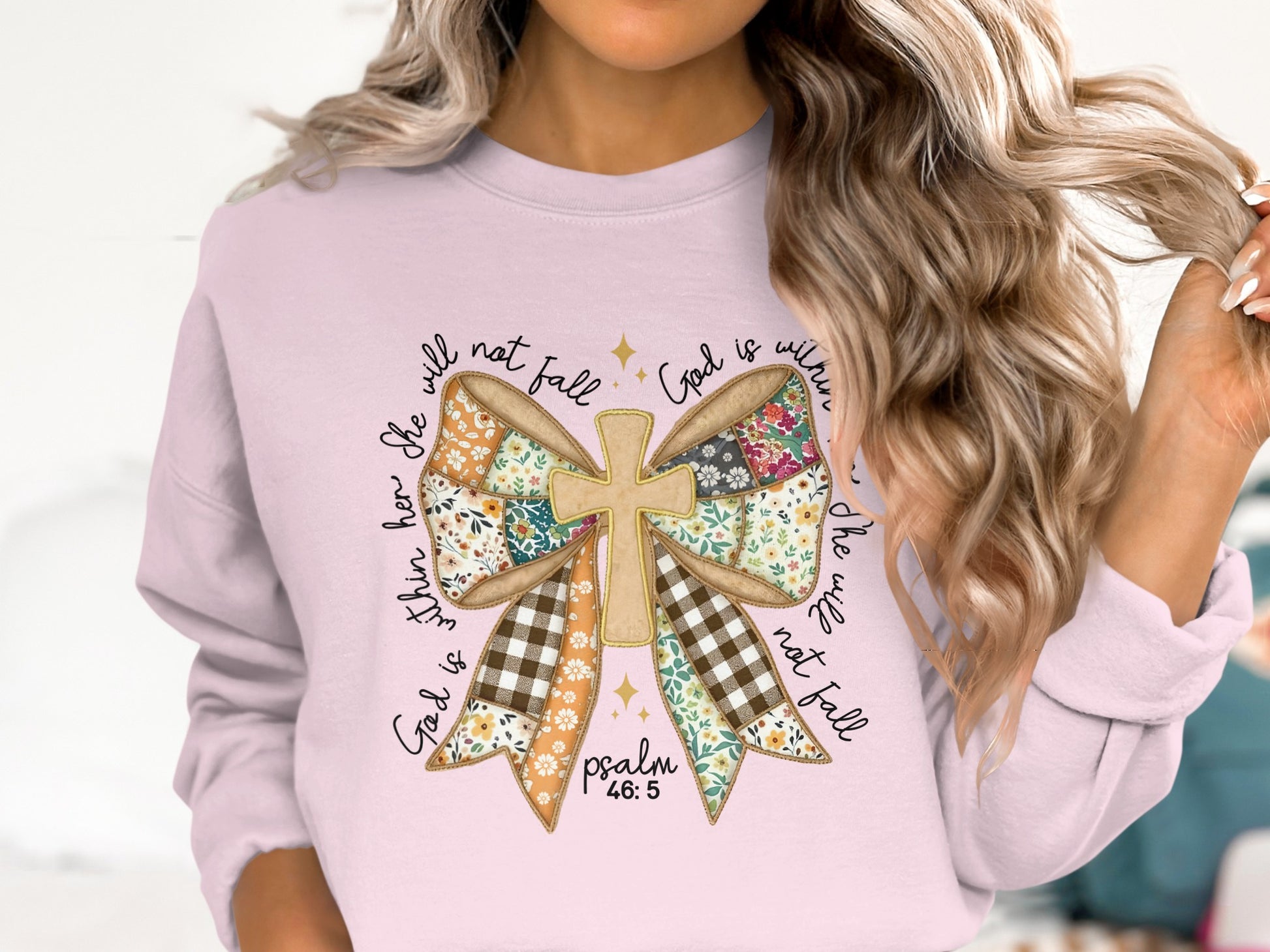 Psalm 46:5 Patchwork Bow Sweatshirt Product