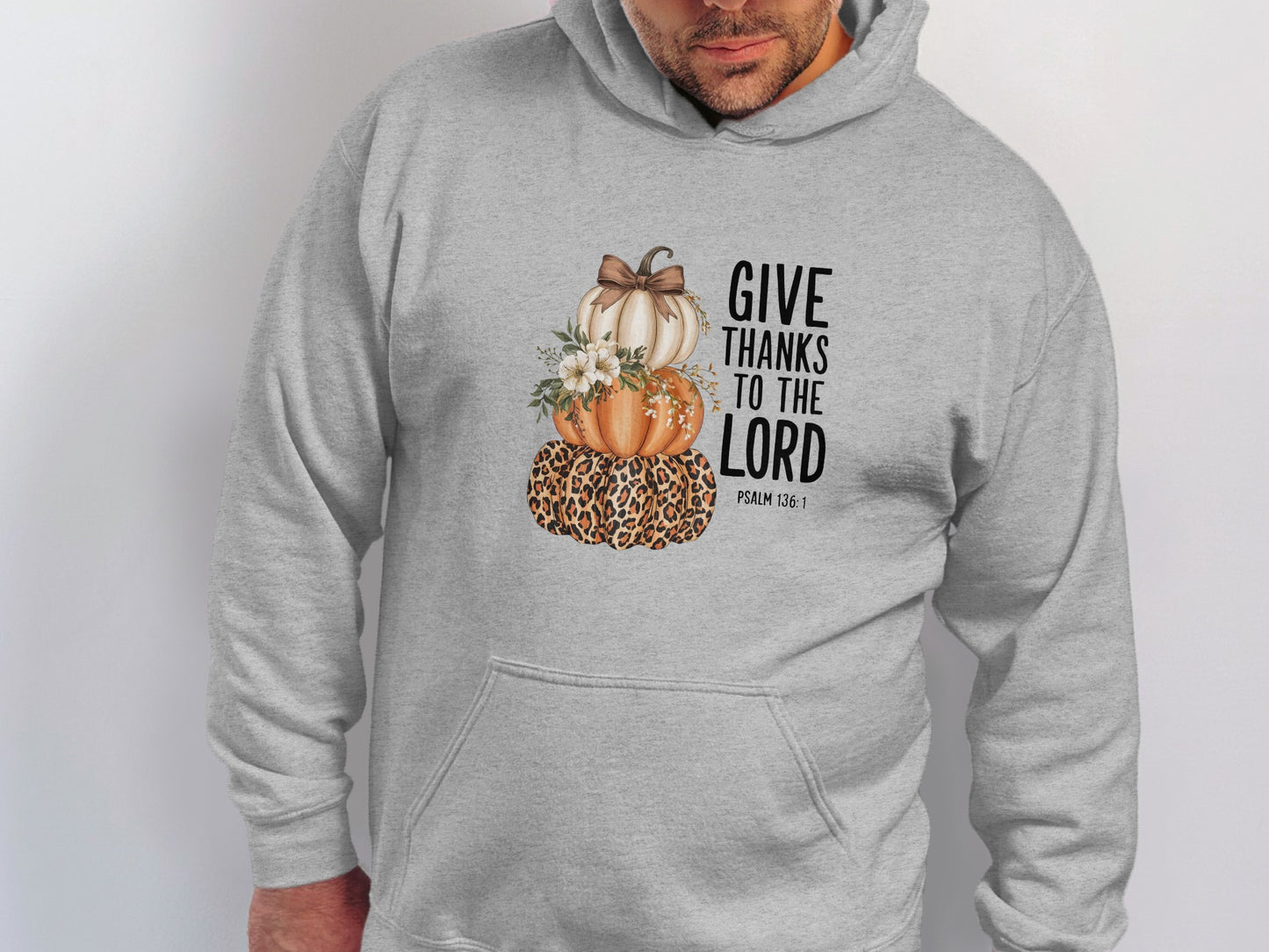 Give Thanks To The Lord Psalm 136:1 Grey Hoodie