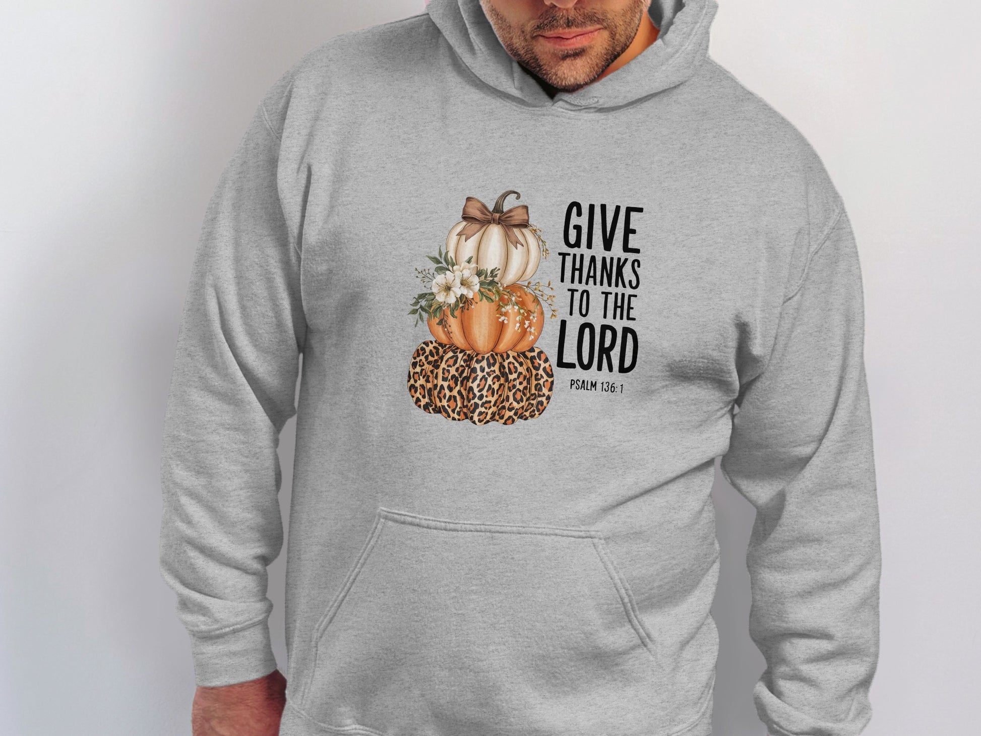 Give Thanks To The Lord Psalm 136:1 Grey Hoodie