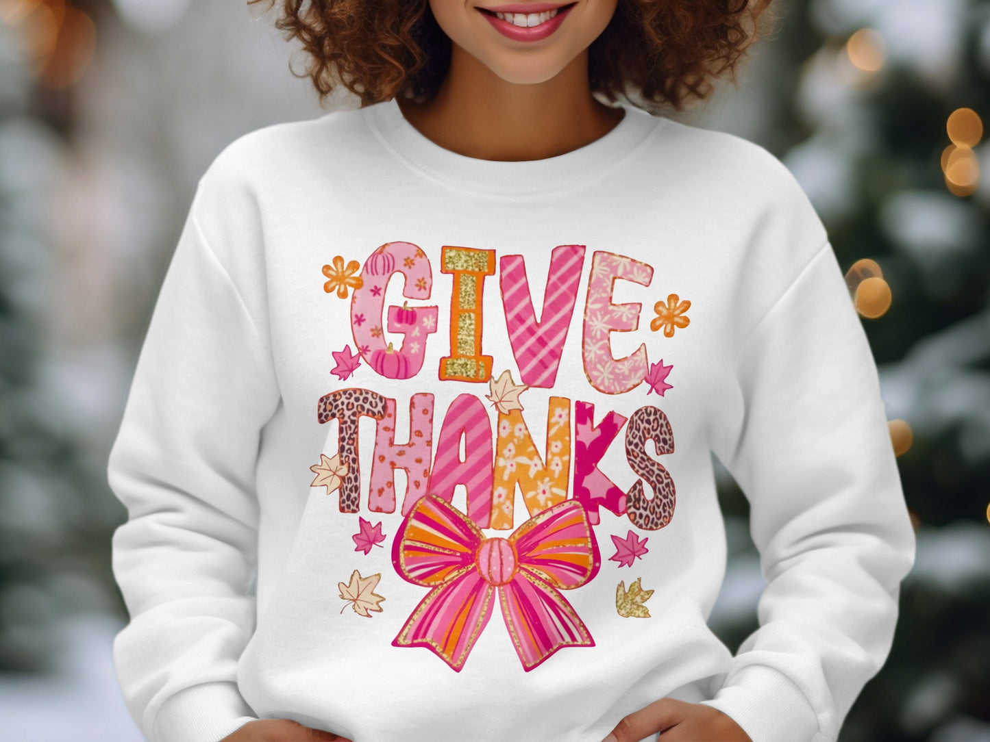 Give Thanks Floral Bow Festive Sweatshirt