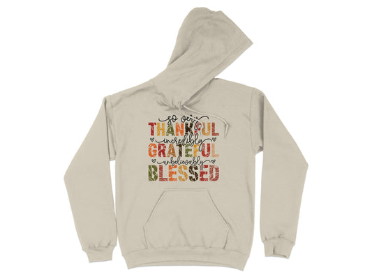 Thankful Grateful Blessed Hoodie with Heart Design