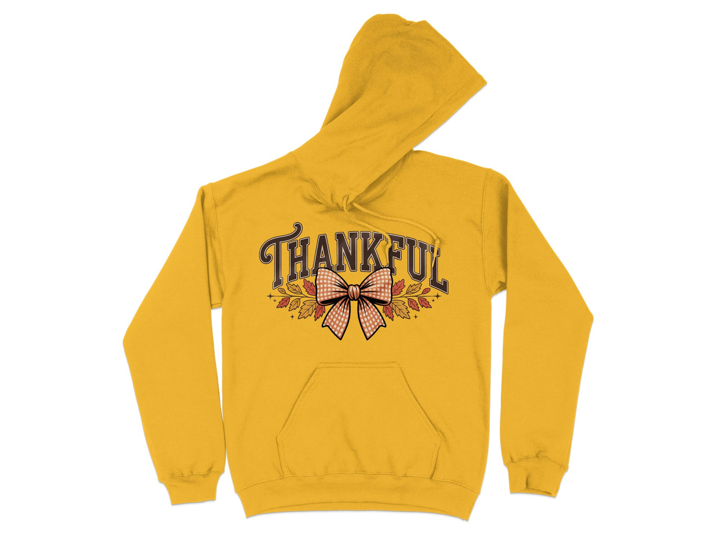 Thankful Hoodie with Bow and Autumn Leaves Graphic